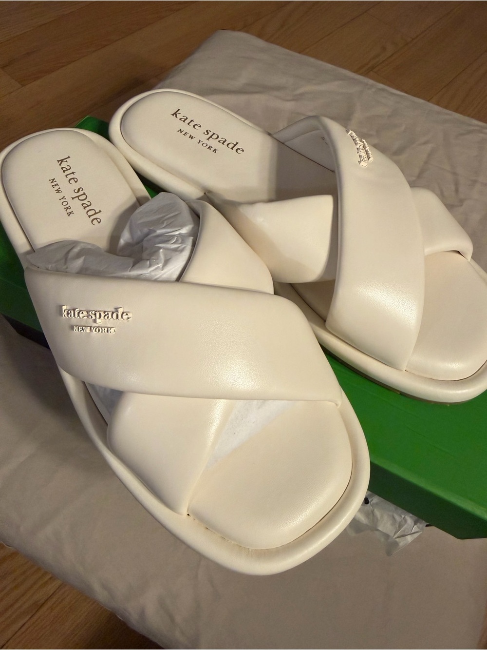 kate spade White Padded Crisscross Slide Sandals